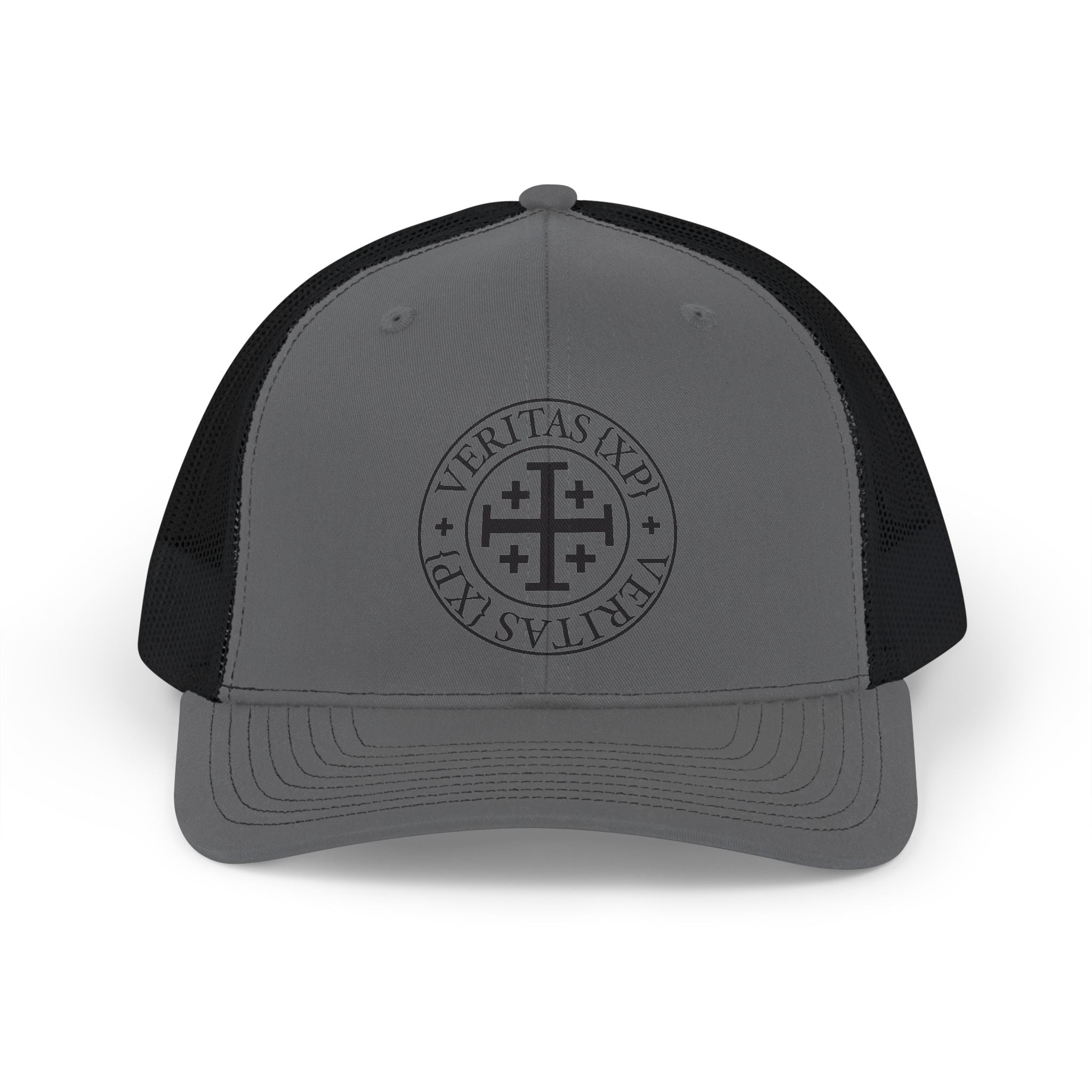 Veritas VRS Richardson 112 Trucker Cap — Embroidered Cross Emblem Snapback