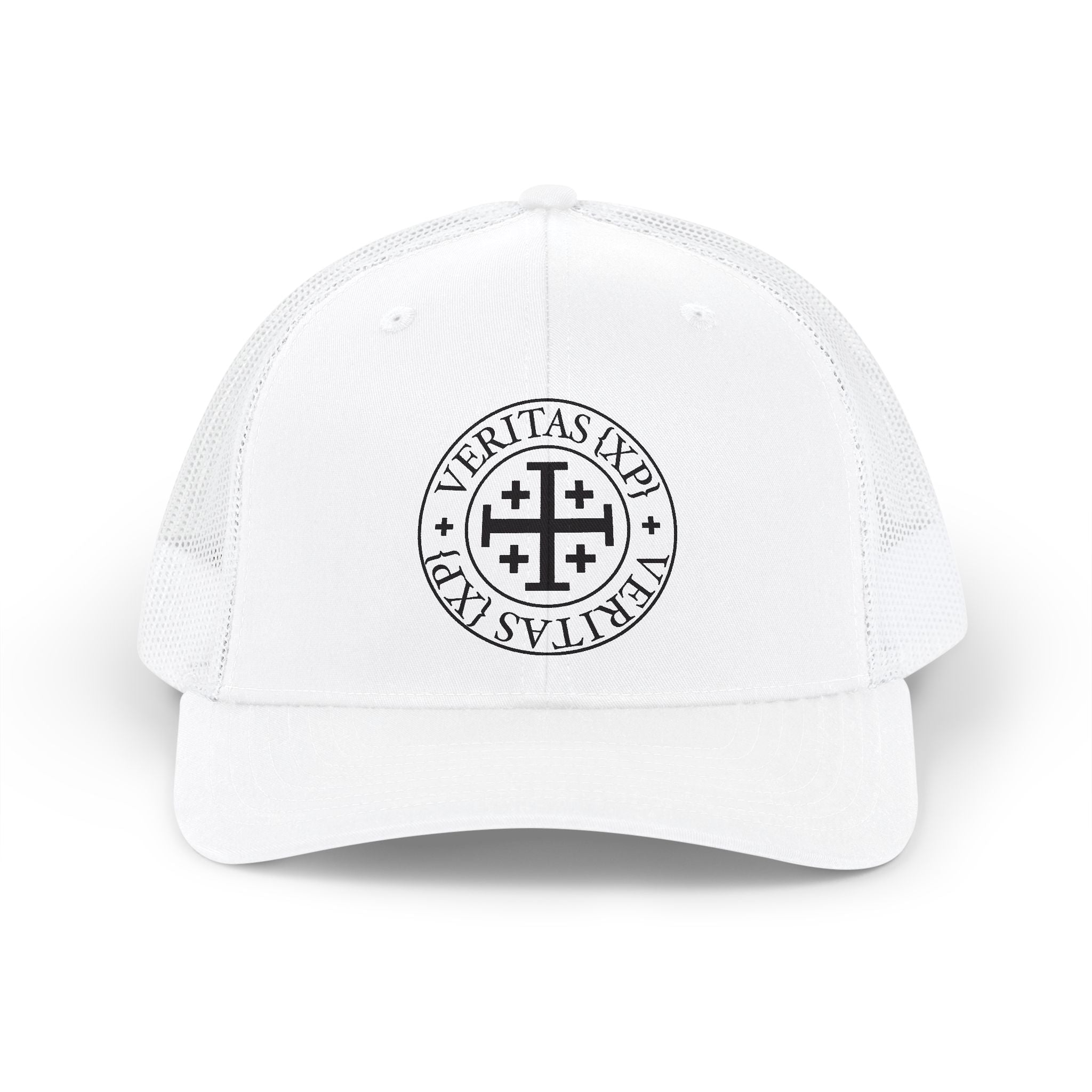 Veritas VRS Richardson 112 Trucker Cap — Embroidered Cross Emblem Snapback