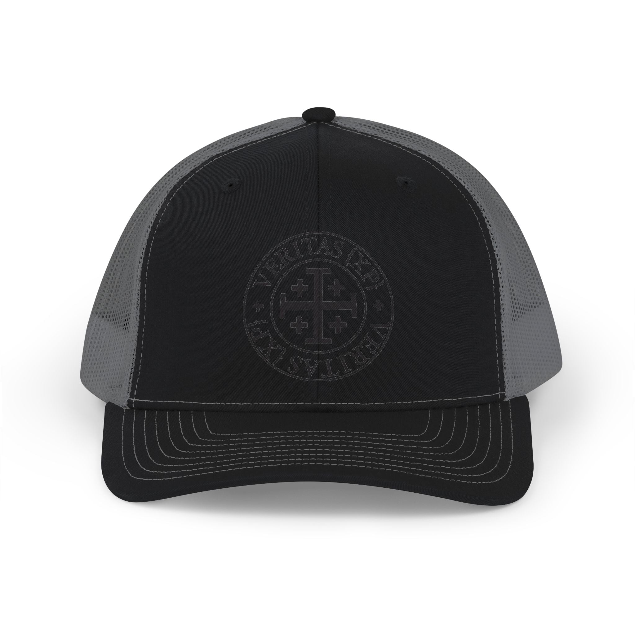 Veritas VRS Richardson 112 Trucker Cap — Embroidered Cross Emblem Snapback